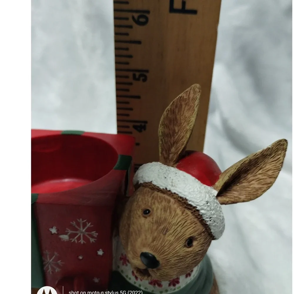 Yankee Candle Christmas Bunnies Tea‎ Light Holder Red Gift Box Figurine 1132752